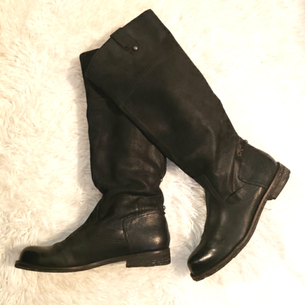 COPY - OTBT Women 7 Boots Tall Knee High Pull On Black Leather Shoes Low Heel P… - Picture 8 of 15